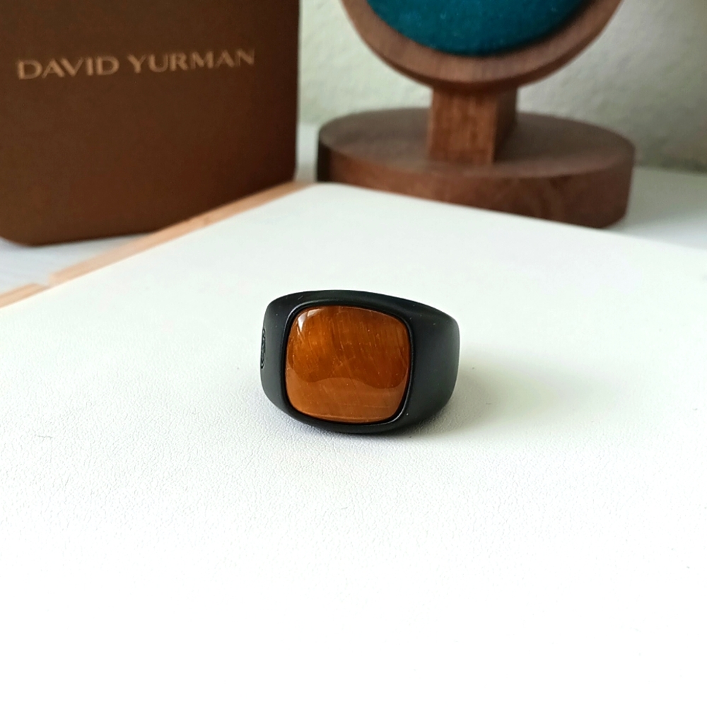 David Yurman Tiger's Eye Titanium Exotic Stone Ring Band Size 10US